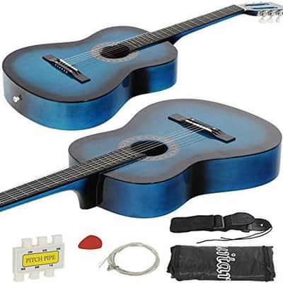 6 String 38" Acoustic Guitar w/Gig Bag Strap Pitch Pipe Extra Strings Set Pick for Kids Beginners Starter Youths Students Right-handed(Blue) image 2