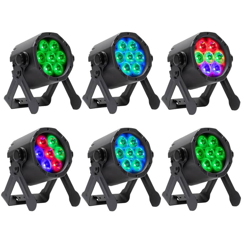 (6) American DJ ADJ ElectraPix Par 7 Pak RGBAL+UV DMX Par Lights w/ Flight Case image 1