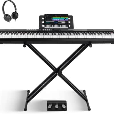 88 Keys Weighted Keyboard Piano with Stand & Sustain Pedal, Hammer-Action Digital Piano, Full-size Electric Piano Keyboard Supports USB-MIDI/Wireless Connect, image 1