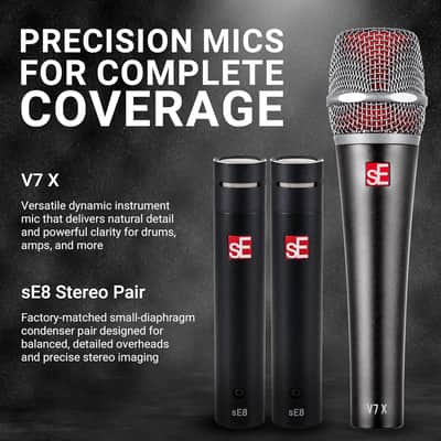 sE Electronics V Pack feat V Kick, 3 V Beat w/clamps, V7 X Pair of sE8 with Case image 4