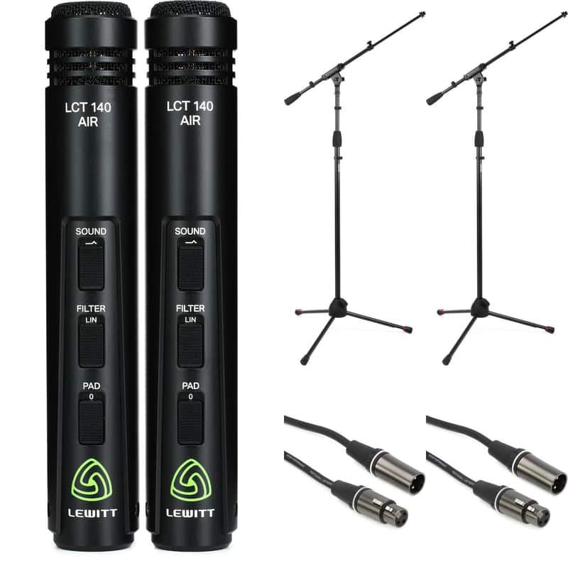 Lewitt LCT 140 AIR Small-diaphragm Condenser Microphone With Stands and Cables - Stereo Pair image 1