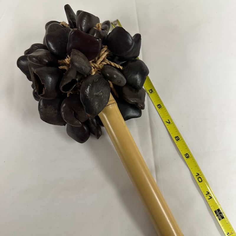 Seed Pod Nut Rattle Shaker, Sound Effect, 12" Bamboo Handle - EXCELLENT image 1