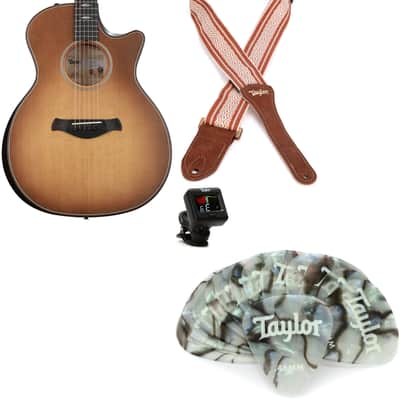 Taylor 614ce Builder's Edition Acoustic-electric Guitar - Wild Honey Burst  Bundle with Taylor Jacquard Cotton 2" Guitar Strap - White/Brown... (4 Items) image 1