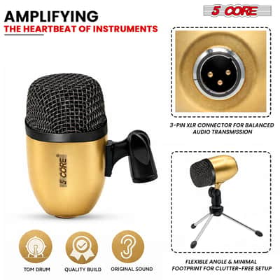 5 Core Conga Mic Snare Tom Set Professional XLR Cardioid Condenser Instrument Microphone Kit image 3
