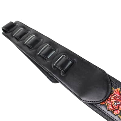 Walker & Williams KB-10 Gloss Black Strap w/Carved Red Orange Roses On Grain Leather image 8