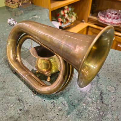 Vintage Brass Hunting Horn 1960s England or France Nickel Plated Mouthpiece Chain image 5