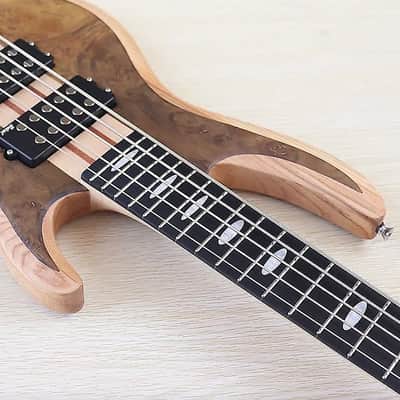 Custom 5 String Electric Bass, Burl Wood Top Body, Maple Neck Through image 7