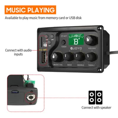 JOYO EQ-MP3 3-Band EQ Equalizer System Acoustic Guitar Preamp EQ Equalizer Piezo Pickup LCD Tuner Amplifier image 4