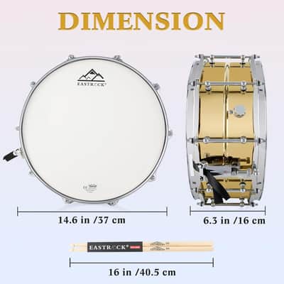 Snare Drum 14 X5.5 Inches Professional Snares for Drummer, Adult, Advanced Drum Set Snare Drums (Brass Color) image 6