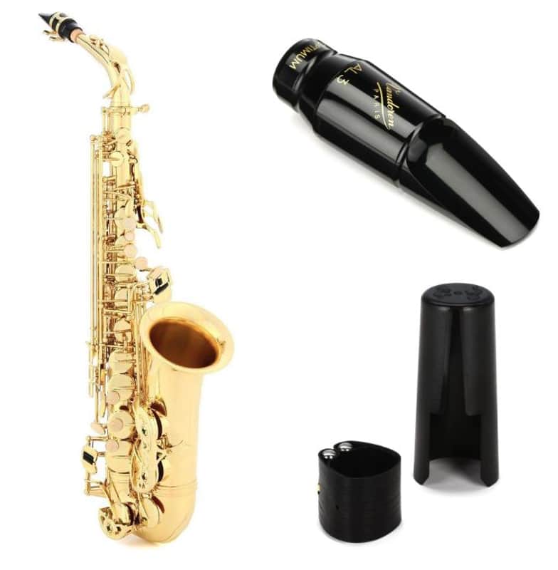 Tromana AS300 Student Alto Saxophone with Vandoren SM711 Optimum Series Mouthpiece  Ligature  and Cap - Clear Lacquer image 1