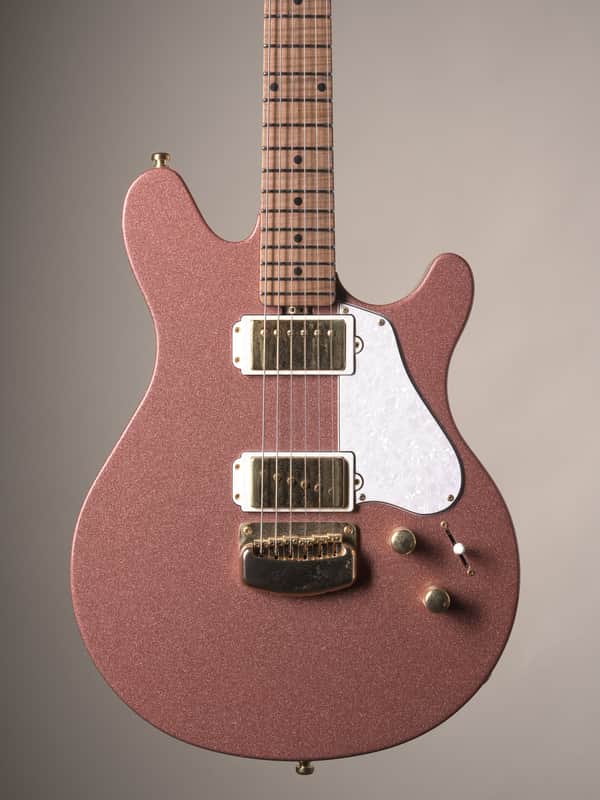 Ernie Ball Music Man Valentine Electric Guitar - Pink Champagne Sparkle w. original deluxe gig bag image 1