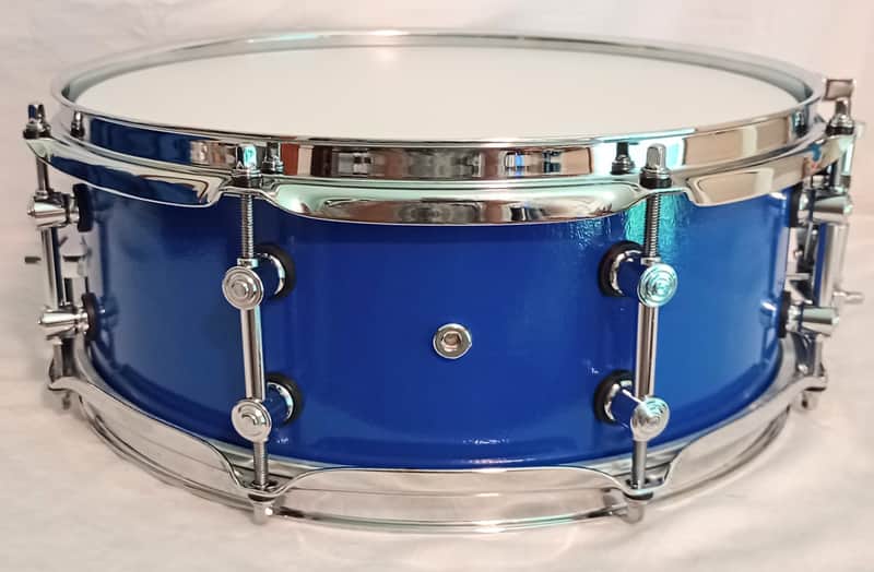 MARTIAL PERCUSSION (SEE VIDEO SAMPLE)CUSTOM HANDCRAFTED UTILITY SNARE DRUM 2024 - BLUE ON BLACK (ORANGE PEEL EXTERIOR LACQUER) image 1