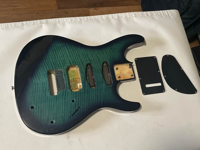 1987 Korean Ibanez RG250 Transparent Blue Flame Maple Guitar Body Powerocker Ready image 1