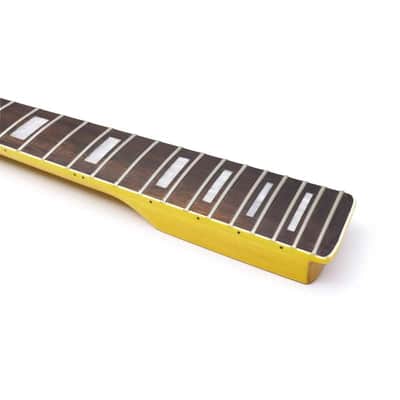 Left Hand 22 Fret Guitar Neck – 25.5" Scale Maple with Rosewood Fretboard, Block Inlay, Yellow Gloss image 5