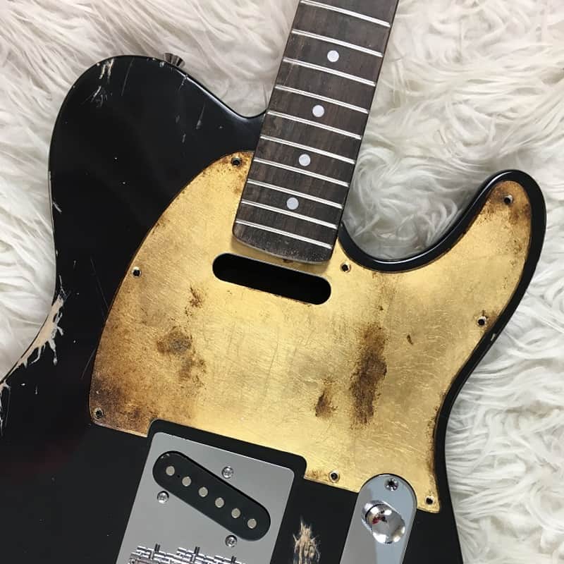 Pickguard Fender Telecaster style GOLD LEAF metallic RELIC scratchplate S vintage aged image 1