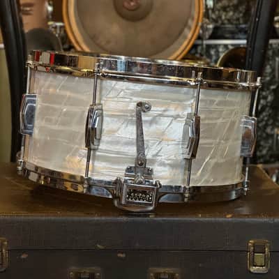 VINTAGE 1937 Ludwig 6.5x14 Super Snare Drum in Rewrapped White Marine image 3