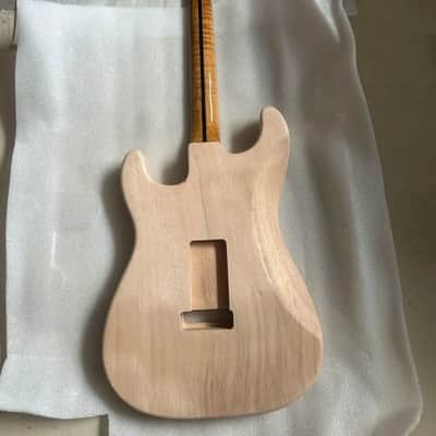 Tiger Maple Wood Guitar Strat Style Neck, with Mahogany Wood Body image 6