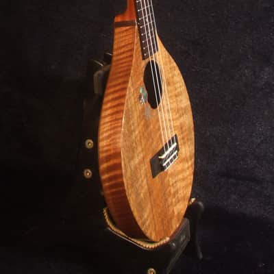 Handmade Thin Body Tenor Ukulele, Solid Mango, Walnut, ArchBack, Abalone MOP Inlay, Soft-bag, Bruce Wei UAM17-2012 image 5