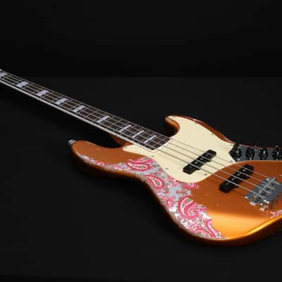 Copper Orange Metallic Over Paisley Relic 4-String J-Style Bass by Dhatarattha image 4