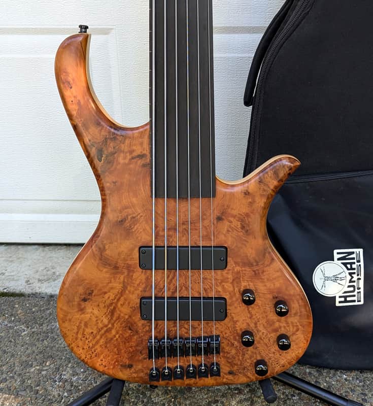 HUMAN BASE Germany Jonas Fretless 6-String Bass - Exhibition Grade Walnut Burl, AAA Flame Maple! image 1