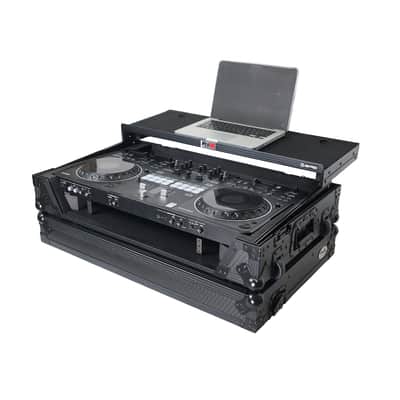 Pro X ATA Flight Style Road Case For Pioneer DDJ-REV5 DJ Controller with Laptop Shelf 1U Rack Space Wheels and LED Black Finish image 2