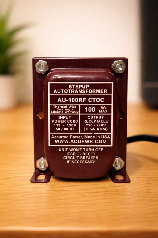 New! ACUPWR USA 100-Watt Step-Up Transformer (AU-100RF)  Hifi Transfomer Tru-Watts™ Step Up Voltage TransformerVintage Amplifier Power Transformer 100 Watt  100-Watt Step-Up Transformer (AU-100RF) for amp from Europe or Asia made in USA image 1