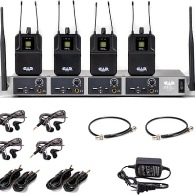 CAD Audio GXLIEM4 Frequency Agile Wireless In Ear Monitor System -Four discrete mixes - includes 4 MEB1 Earbuds, 4 Bodypack Receivers, Rack Mount Ears and Antenna Relocation Kit ,Black image 1