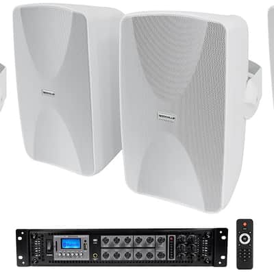 Rockville 6-Zone Commercial/Restaurant Bluetooth Amp+6) White 6.5" Wall Speakers image 1