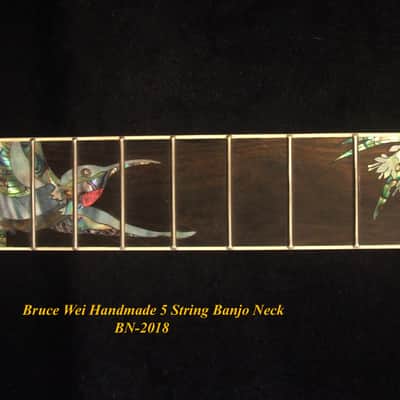 Handcrafted 5 String Banjo Neck, Solid Walnut HummingBird Inlay, Heel Carved BN-2018 Bruce Wei image 3