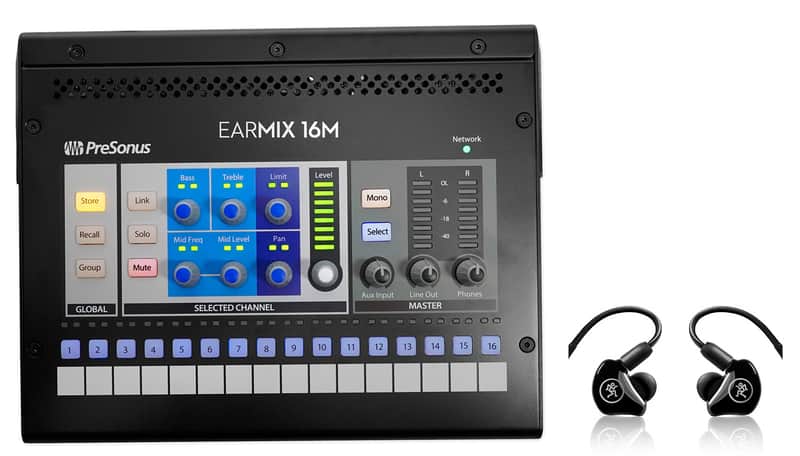 PRESONUS EarMix 16M 16x2 Personal Monitor Mixer Bundle with Mackie MP-220 In-Ear Monitors image 1