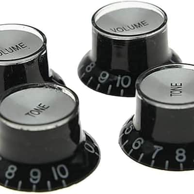 Set of 4 LP Guitar Reflector Knobs Black with Chrome Cap Top Hat Knobs for SG Epiphone Les Paul image 1