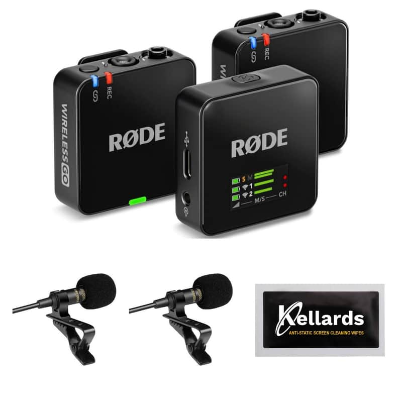 RODE Wireless GO (Gen 3) 2-Person Compact Digital Wireless Microphone Recorder Black Bundle with Grade Lavalier Lapel Microphone (2 Pack), Kellards Cleaning Cloth image 1
