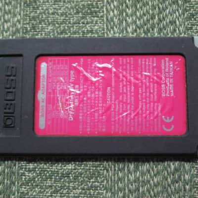 used genuine Boss Pink Label Taiwan Bottom Plate MISSING Serial Number (from 1998) - Pink Bottom Label, silver text / graphic, silver metal bottom plate (was originally from a BF-2 pedal) NO pedal / NO other items / NO screws image 9