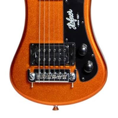 Hofner HOF-HCT-SH-MO-O Shorty Electric Travel Guitar - Metallic Orange - with Gig Bag image 1
