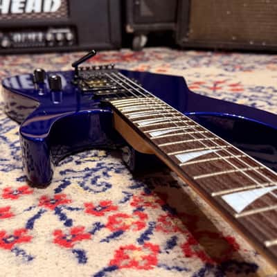 1999 Jackson Dinky HSS w/ Reverse Headstock + Shark Fins - Blue image 15