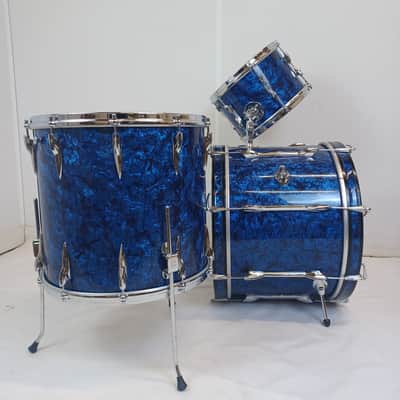 Premier 20,12,16" Blue Pearl Drum Set 3Ply Birch+Die-Cast-Rims Vintage 60s#54 UK image 1