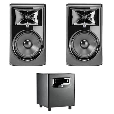 2x JBL 308P MkII 8" Active Speaker Powered Monitor Pair + LSR310S Subwoofer Sub image 1