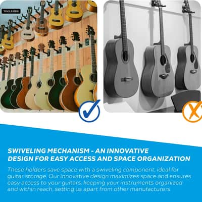 5Pcs Guitar Hanger, Heavy Duty Metal, Wall Mount, 180 Swivel Fork Design, Rubber Tips, Adjustable with Slat Adapter, for Electric Acoustic Bass Guitars and More image 6