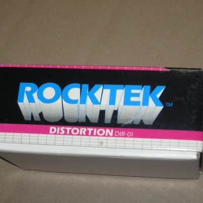 very lightly handed (very clean, but has some aging) Rocktek EMPTY BOX + original Owner's Manual & original Warranty/Registration paperwork ONLY for DIR-01 Distortion (NO pedal) mid to late 1980s, Cardboard, GRAPHICS on Lid: Pink,Blue,Black,Aged White image 4