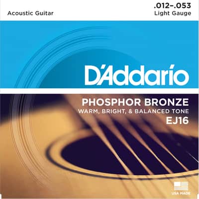 D'Addario EJ16 Phosphor Bronze Acoustic Guitar Strings, Light, 12-53