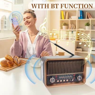 Classic Retro Bluetooth Radio Speaker – AM/FM Vintage-Style Portable Speaker with USB, TF Card & Flashlight image 5