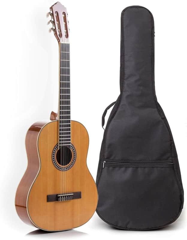 Classical Guitar 4/4, Full Size 39 Inch Wooden Guitar with Soft Nylon Strings Natural Gloss Finish - FREE Padded Gig Bag Included image 1