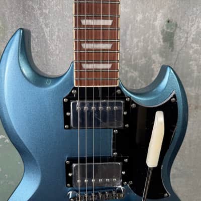 Vintage VS6V-GHB Reissue Series Double Cut with Vibrola Tailpiece - Gun Hill Blue image 4