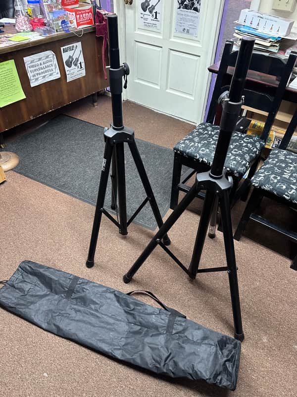 Used Set of 2 Tik-It Tripod Speaker Stands Stage Accessories w/ Gig Bag Case Local Pickup Item image 1