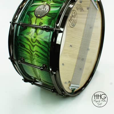 HHG Drums 14x7 Ash Stave Snare, Electric Green Burst image 2