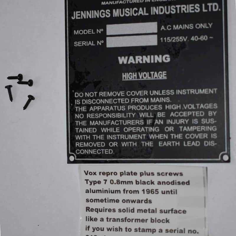 1965 onwards Vox Various black anodised aluminium