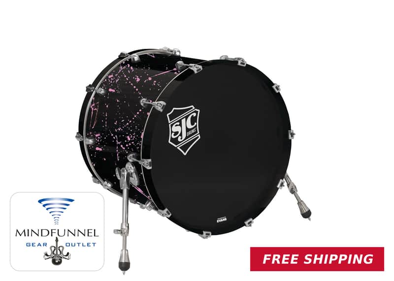 SJC Drums Navigator 18x22 Bass Drum - Black w/ Pink Splatter / Chrome - New image 1