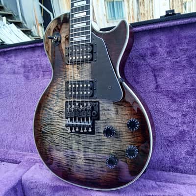 Clip Les Paul style 24 Flat Custom FR Black Flame Red Burst Gloss image 3