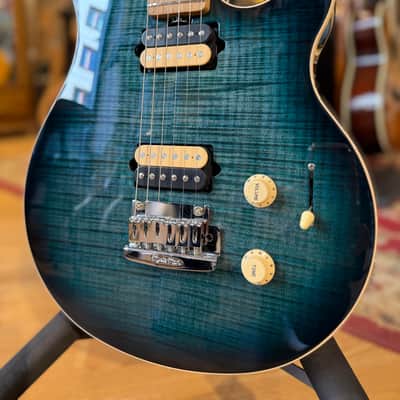 Ernie Ball Music Man Axis Super Sport HH Trem Yucatan Blue Flame 2022 image 3