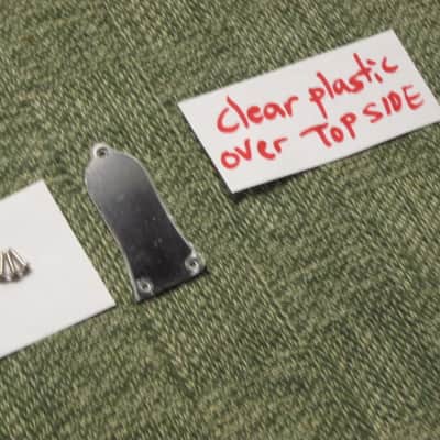 open package (near A+) unknown brand Epiphone 3 Hole Truss Rod Cover, blank (NO info), 2 ply (black front side / white bevelled edge, & white back side), bell shape + silver screws (TOP SIDE of cover has clear plastic over it), from 2020s image 10